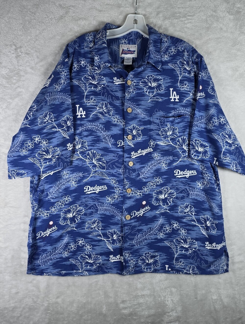 Reyn Spooner LA Dodgers MLB Button Up Mens Size XL Blue Hawaiian 100% Rayon